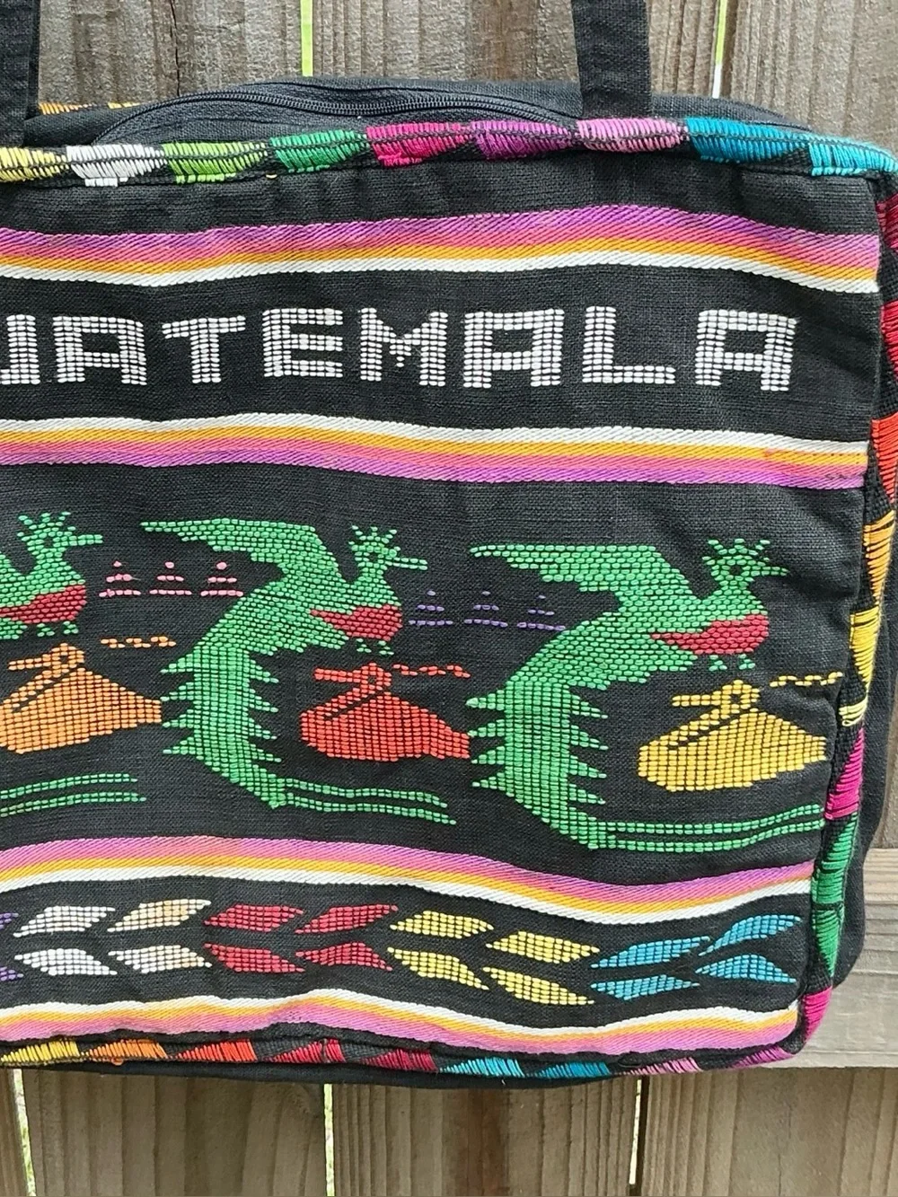 Vintage Guatemala Woven Tote Bag Padded Boho Artisan Festival Shoulder Bag